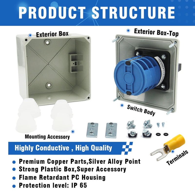 Keymoo 40A Changeover Switch with Exterior Box, 4 Positions 3 Poles, Universal Selector Switch, Cam Switch Box IP65 - Image 5